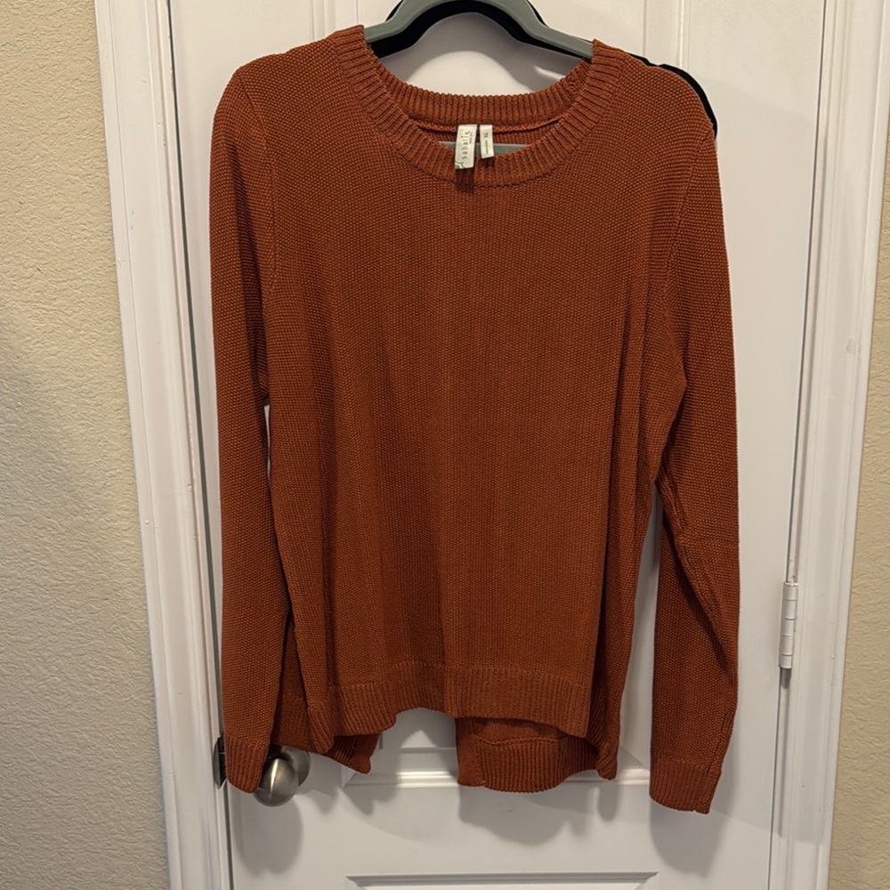 Rust Crew Neck Sweater with Long Sleeves and Cozy Knit
